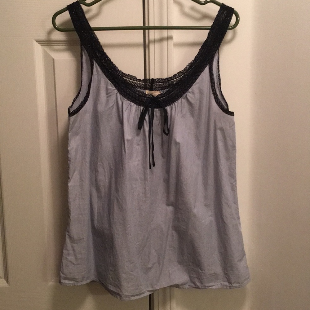 Nili Lotan Light Blue Striped Black Lace Tank Top